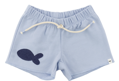 Charlie Roll-Edge Shorts - Fish Applique - Periwinkle