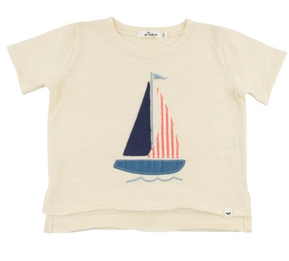 Sailboat Raw Edge Short Sleeve T Shirt