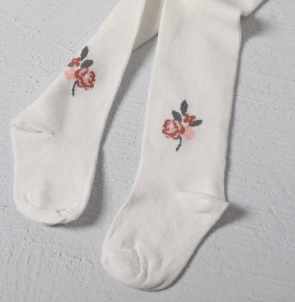 Fine Knit Baby Girl Tights - Floral Jacquard