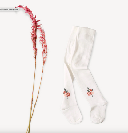 Fine Knit Baby Girl Tights - Floral Jacquard