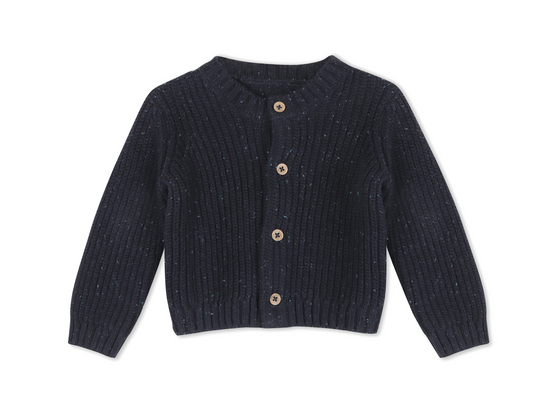 Classic Chunky Knit Button Sweater Cardigan - Speckled Navy