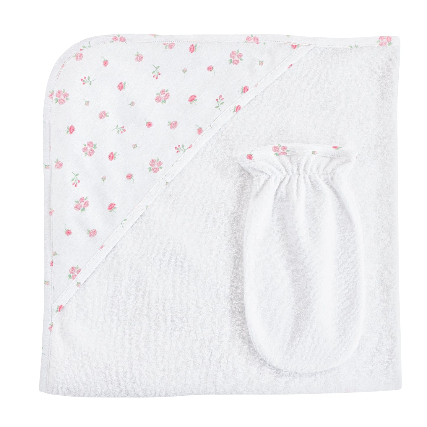 Tiny Rosebud Hooded Towel w/Mitt Set