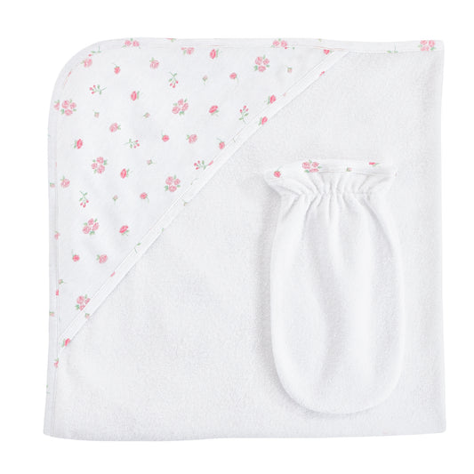 Tiny Rosebud Hooded Towel w/Mitt Set