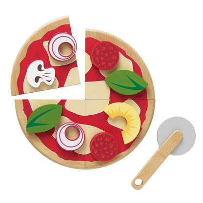 Wooden Pizza & Toppings with Slice Cutter