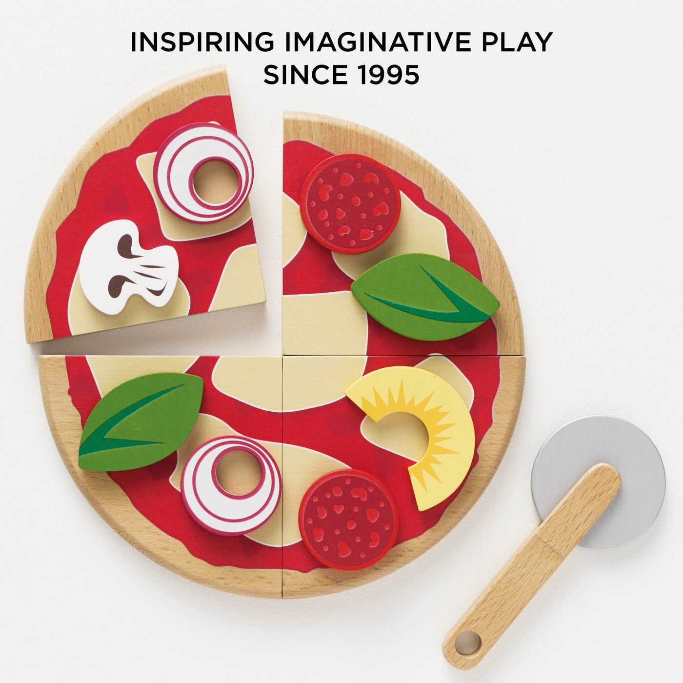 Wooden Pizza & Toppings with Slice Cutter