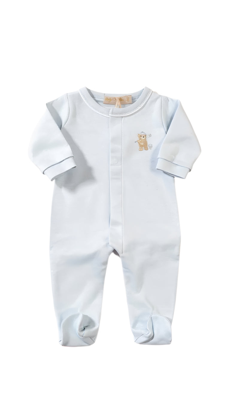 Golfing Bear - Blue Footie w/ Piping Trim