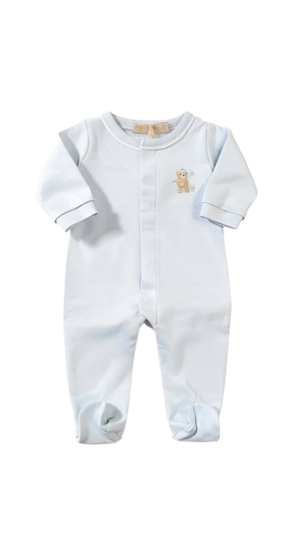 Golfing Bear - Blue Footie w/ Piping Trim