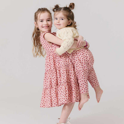 Girls Peachy Dress-pink tiny roses