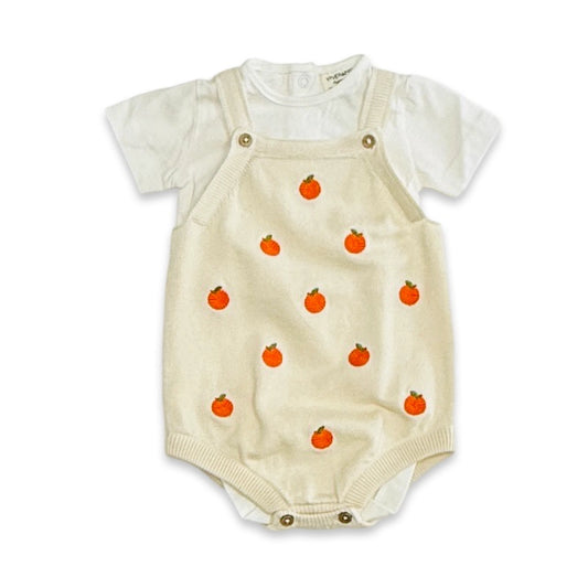 Orange Embroidered Knit Baby Romper Set