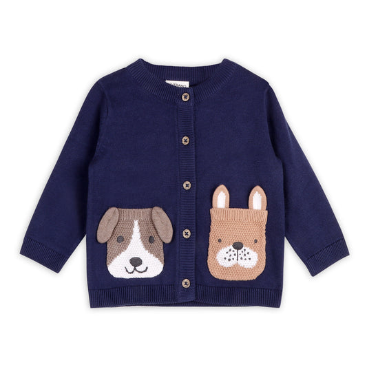 Dog Pocket Embroidered Knit Cardigan