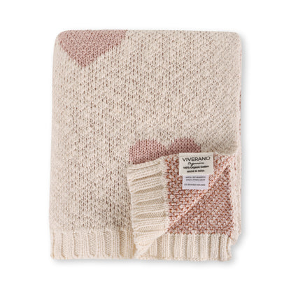 Loving Hearts - Organic Jacquard Sweater Knit Baby Blanket