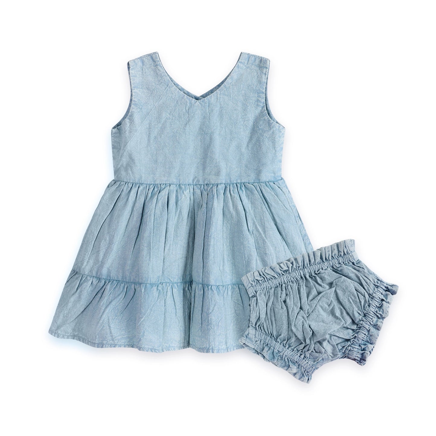 River Soft Denim Washed Baby Dress And Bloomer