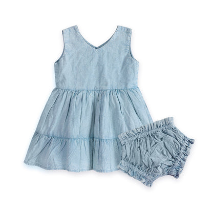 River Soft Denim Washed Baby Dress And Bloomer