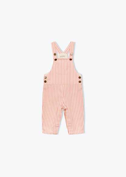 Baby Striped Overalls Rose Pink