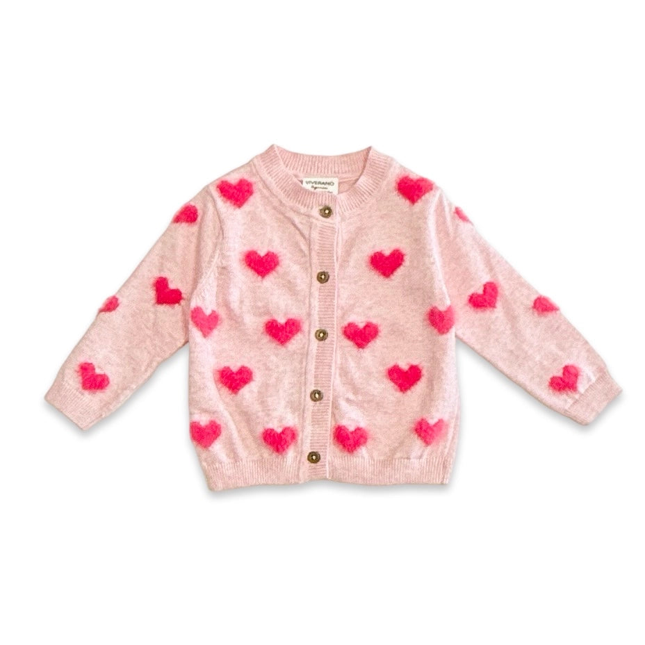 Fuzzy Hearts 3D Jacquard Knit Baby Cardigan