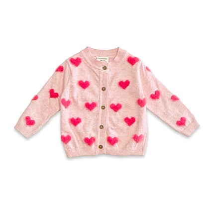 Fuzzy Hearts 3D Jacquard Knit Baby Cardigan