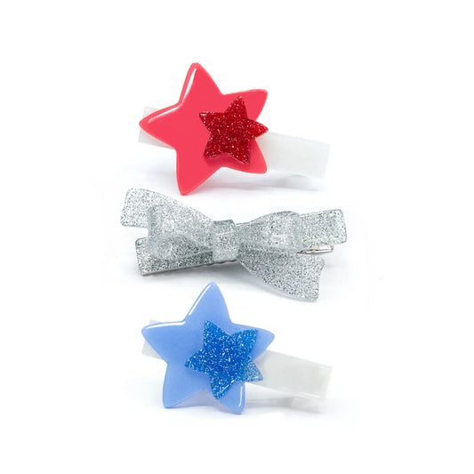 Stars Double Red Blue 4th of July Patriotic Hair Clips