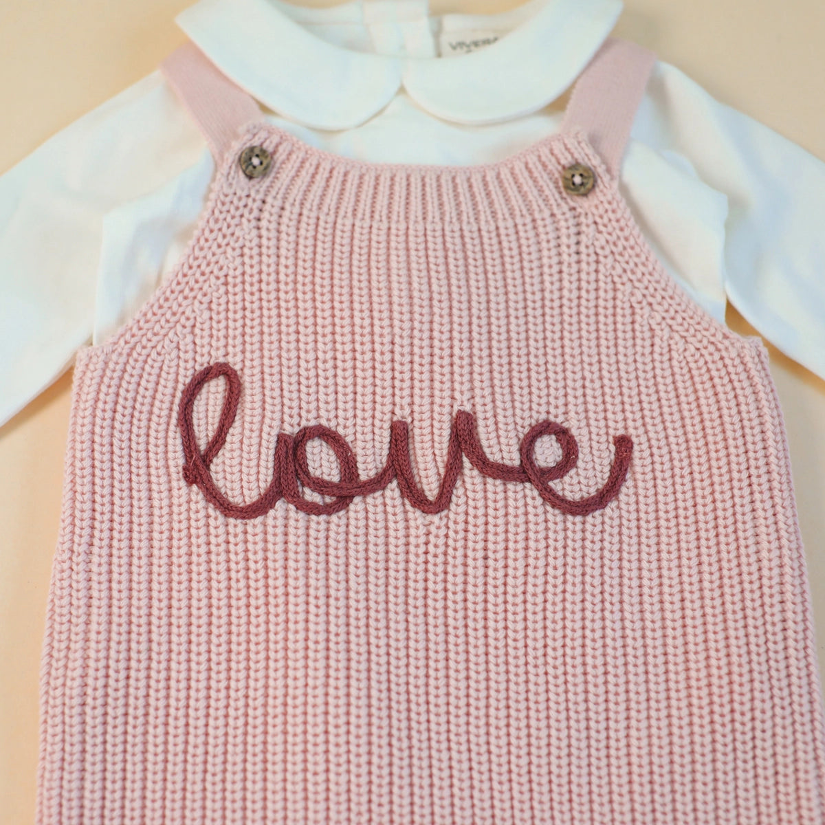 Love Embroidered Chunky Sweater Knit Baby Overall & Bodysuit