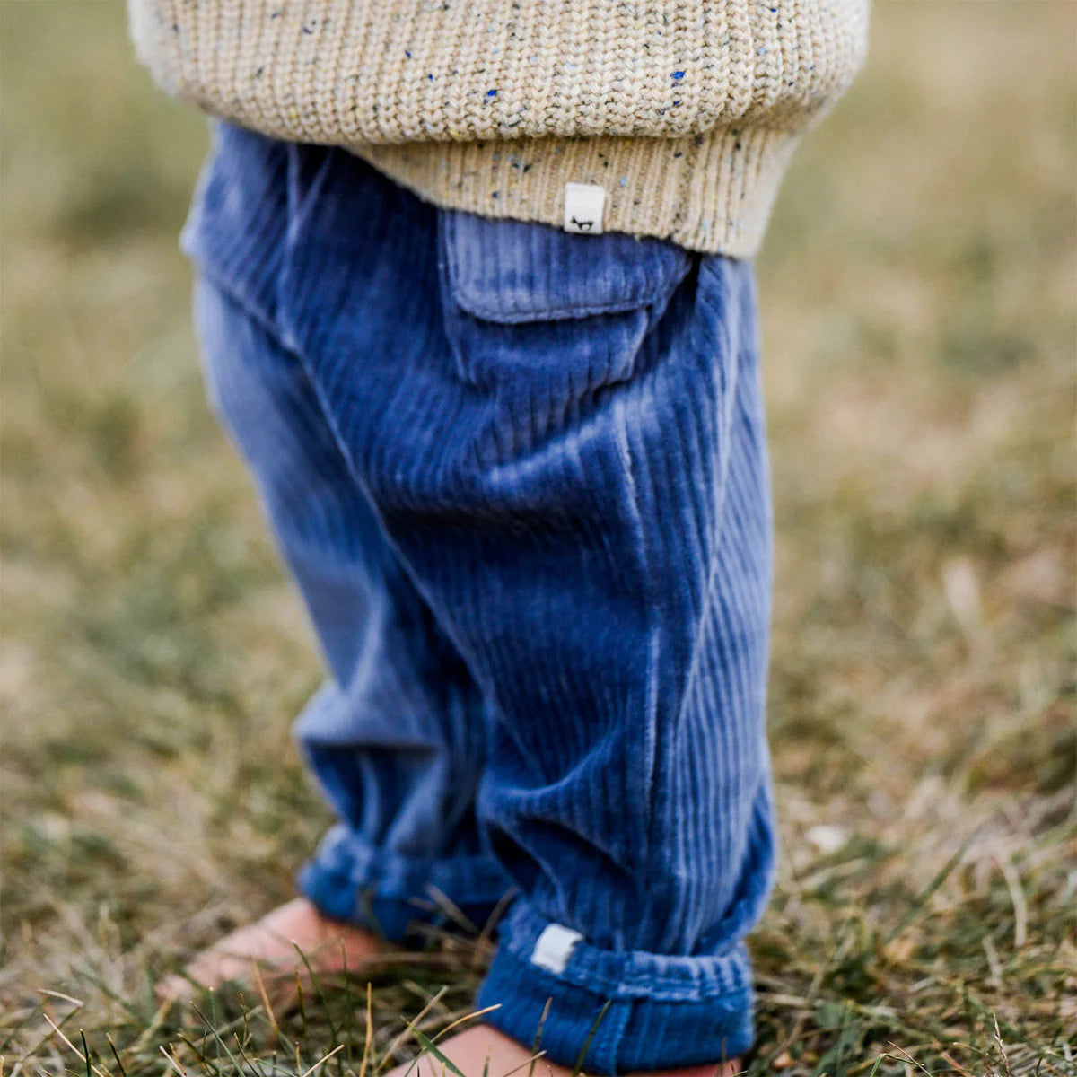 Dusty Blue Side Pocket Cord Pant Gathered Ankle