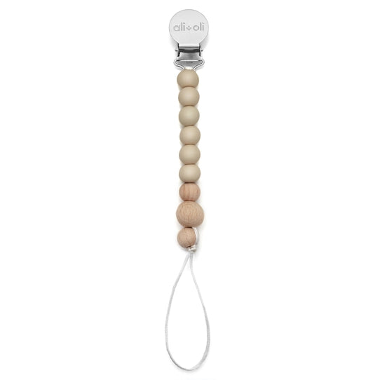 Taupe + Wood Pacifier Clip