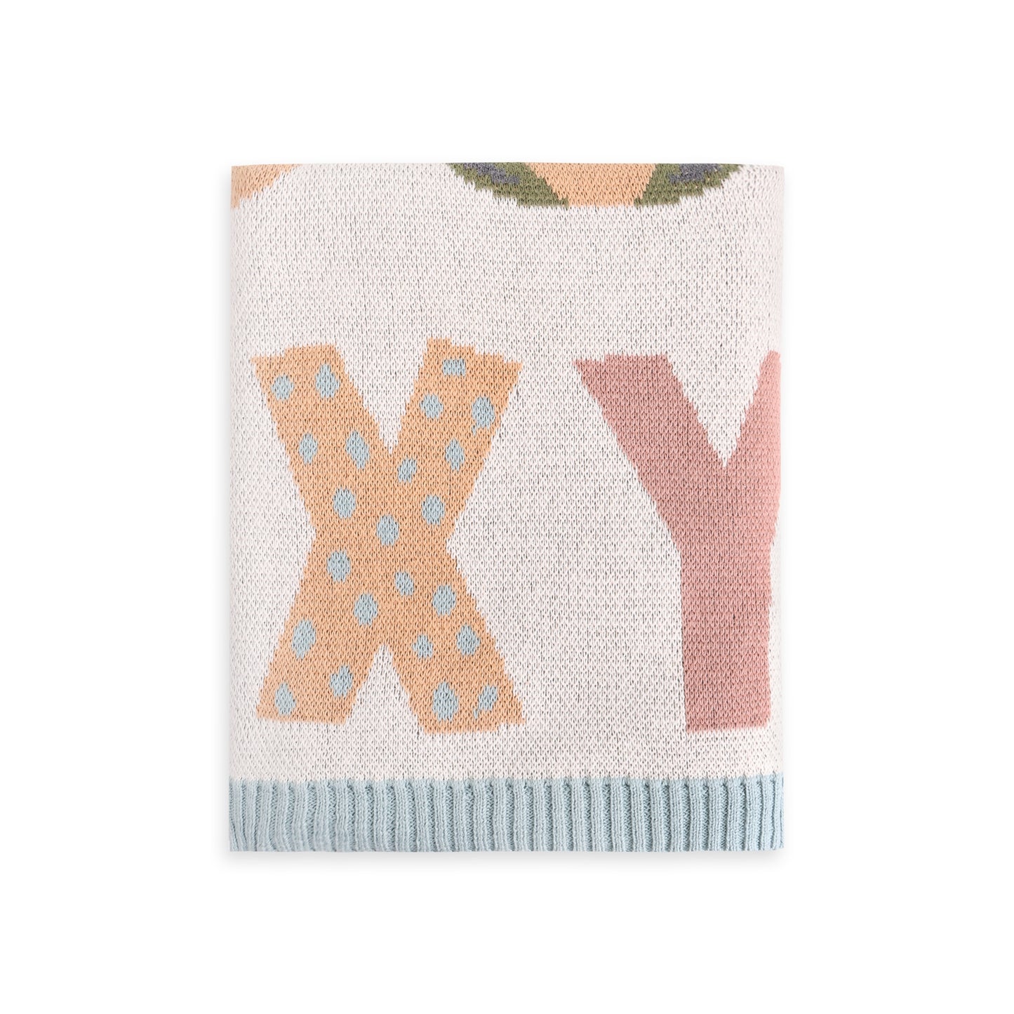 Alphabet Blue - Organic Jacquard Sweater Knit Baby Blanket