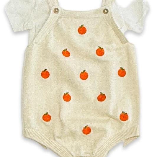 Orange Embroidered Knit Baby Romper Set