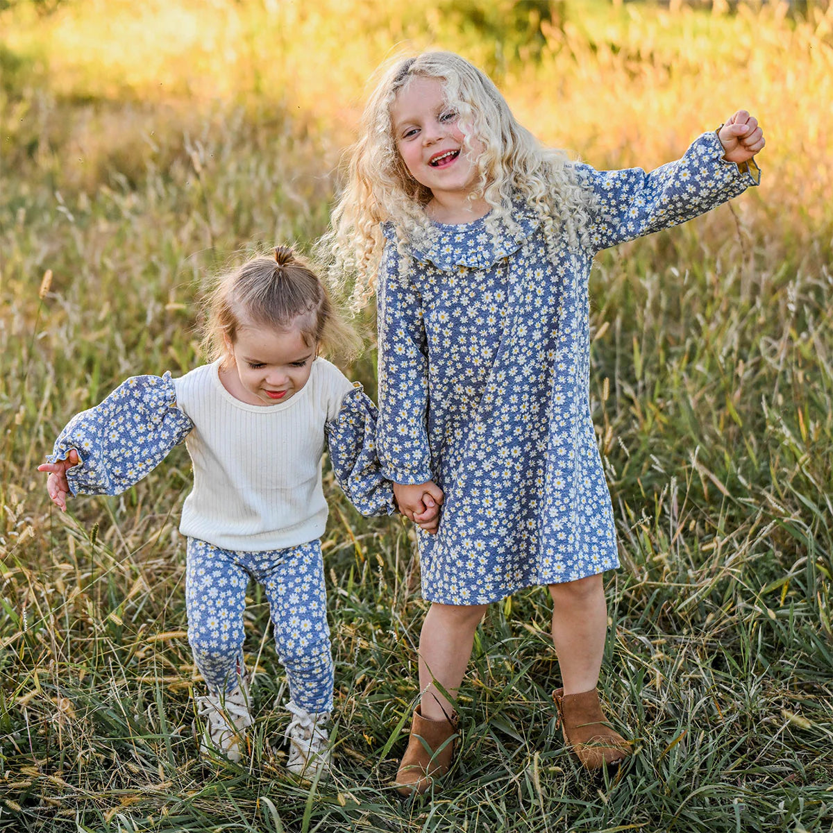 Heather Gray Pucker Mini Daisies Cora Dress