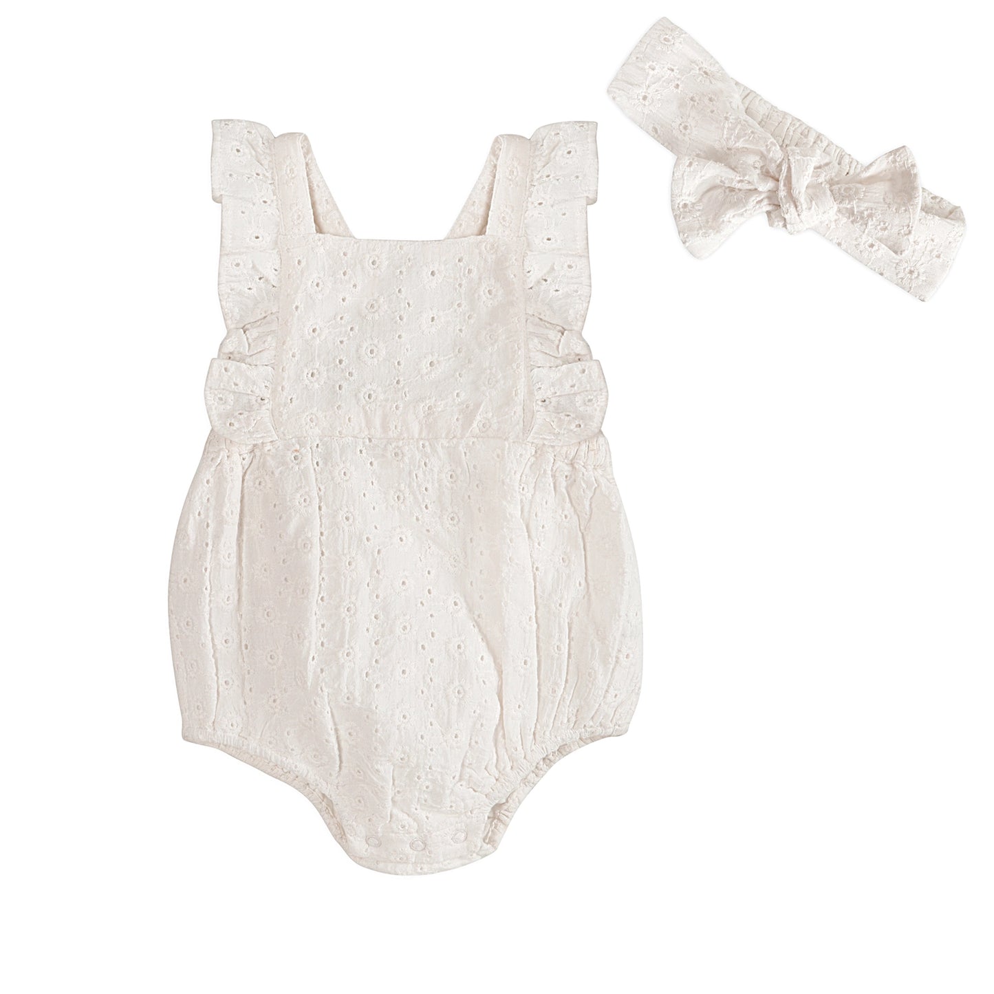 Alaina Schiffli Baby Romper And Headband