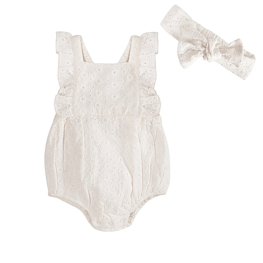 Alaina Schiffli Baby Romper And Headband