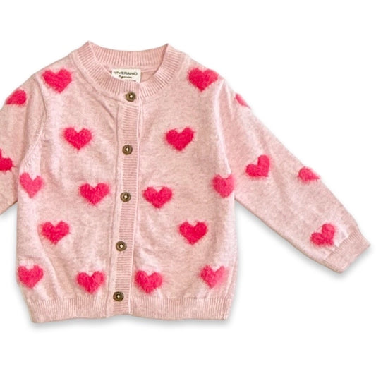 Fuzzy Hearts 3D Jacquard Knit Baby Cardigan