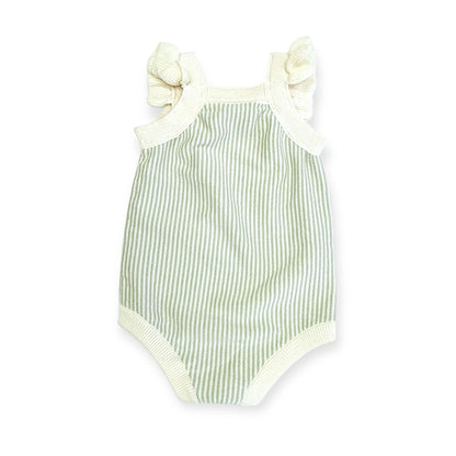 Cherry Stripe Embroidered Baby Ruffle Romper
