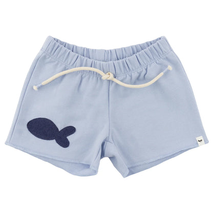 Charlie Roll-Edge Shorts - Fish Applique - Periwinkle