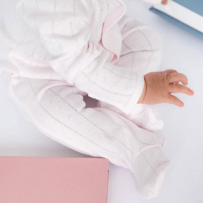 Pointelle Magnetic Footie - Love Lines Pink