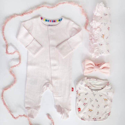 Pointelle Magnetic Footie - Love Lines Pink