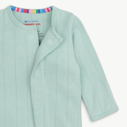 Pointelle Magnetic Footie- Love Lines Seagrass