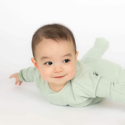 Pointelle Magnetic Footie- Love Lines Seagrass