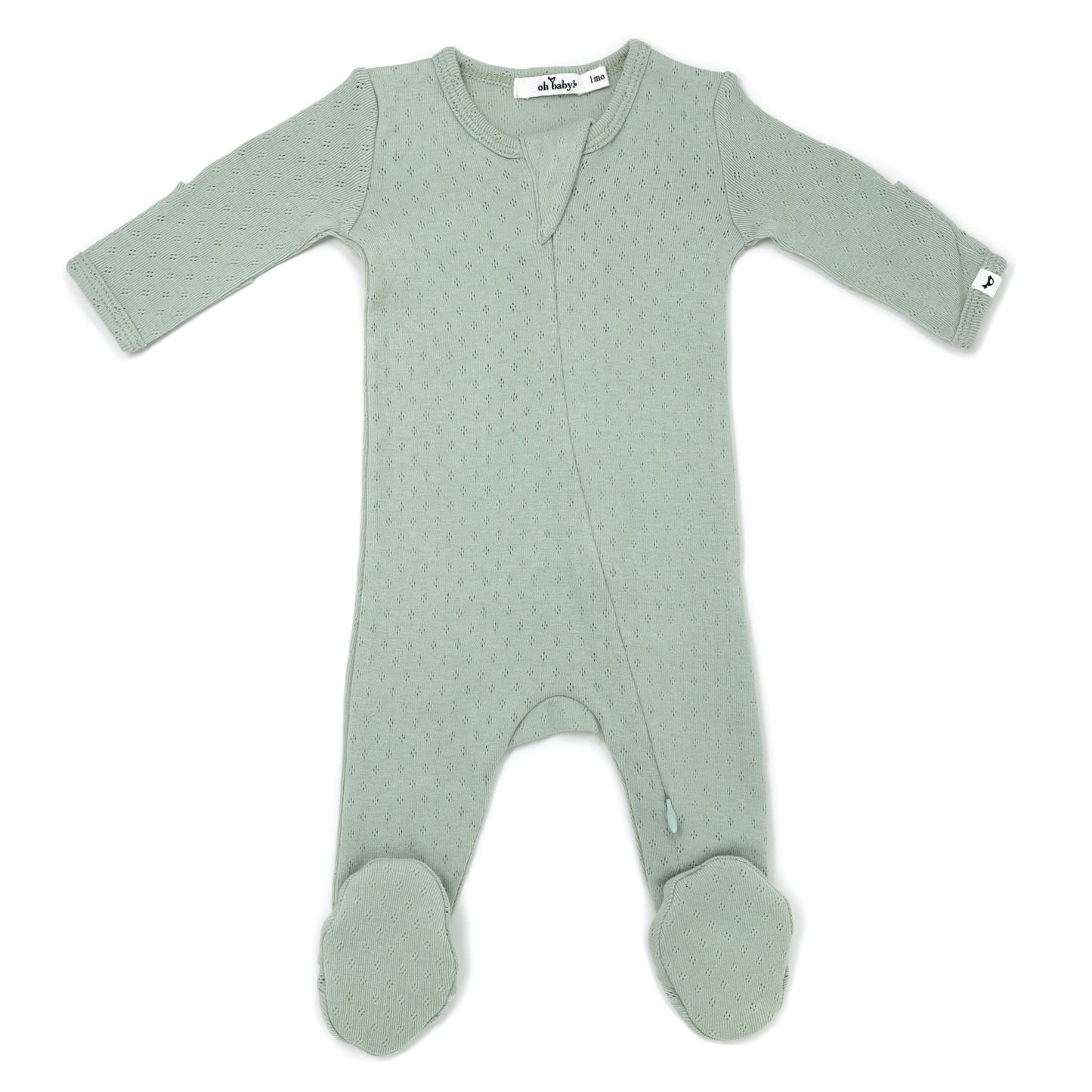 Sage Pointelle Zipper Footie