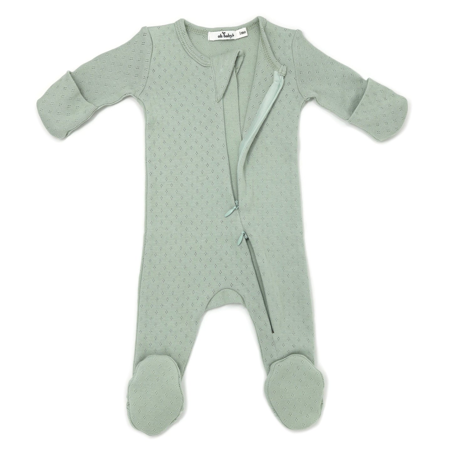 Sage Pointelle Zipper Footie