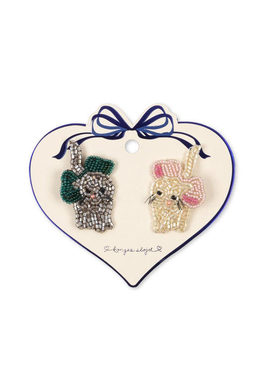 2 Pack Bow Kitty Beaded Hair