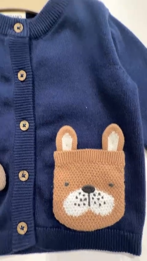 Dog Pocket Embroidered Knit Cardigan