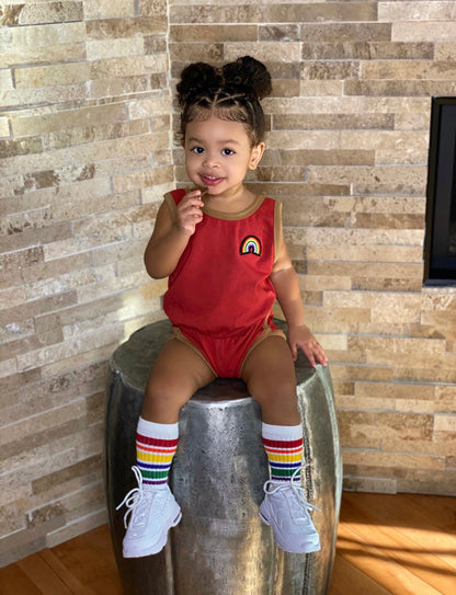 Burnt Orange Rainbow Romper